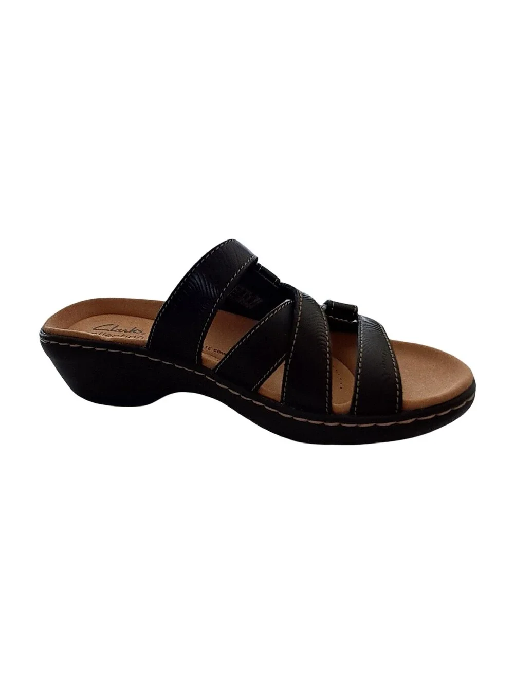 Clarks Merliah Karli Women's Black Leather Slip On Sandals Size 7 N Narrow NEW
